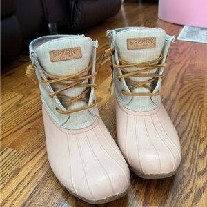 Sperry Pink and Tan Duck Boots